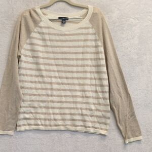 Gap Women's Tan & Cream Striped Long Sleeve Shirt Size M